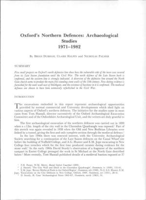 Oxford's Northern Defences: Archaeological Studies 1971- 1982