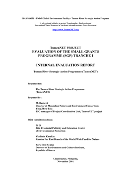 Evaluation of the Small Grants Programme (Sgp) Tranche I