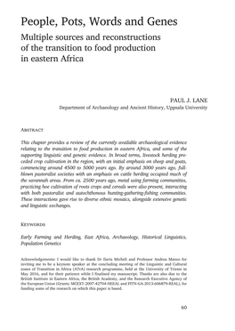 People, Pots, Words and Genes Multiple Sources and Reconstructions of the Transition to Food Production in Eastern Africa
