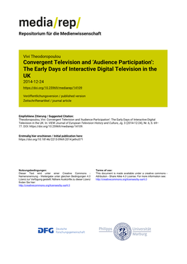 Convergent Television and 'Audience Participation': the Early Days Of