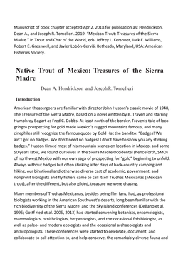 Native Trout of Mexico: Treasures of the Sierra Madre