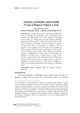 HISTORY, AUTHORITY and POWER a Case of Religious Violence in Aceh