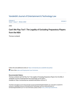 The Legality of Excluding Preparatory Players from the NBA