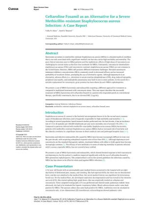 Ceftaroline Fosamil As an Alternative for a Severe Methicillin-Resistant Staphylococcus Aureus Infection: a Case Report