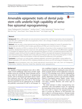 Amenable Epigenetic Traits of Dental Pulp Stem Cells Underlie High Capability of Xeno-Free Episomal Reprogramming