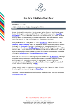 Kim Jong Il Birthday Short Tour