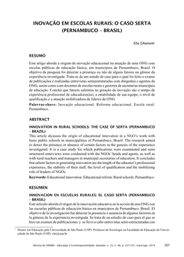 Inovação Em Escolas Rurais: O Caso Serta (Pernambuco – Brasil)