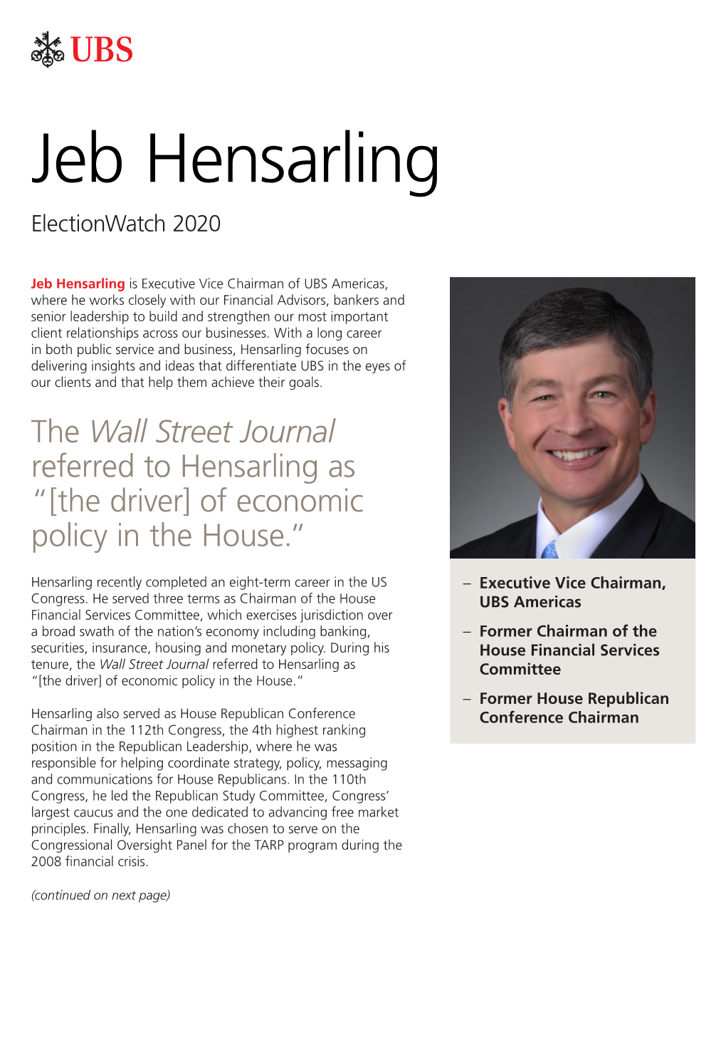 Jeb Hensarling Electionwatch 2020