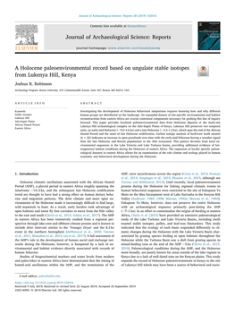 A Holocene Paleoenvironmental Record Based on Ungulate Stable Isotopes from Lukenya Hill, Kenya T