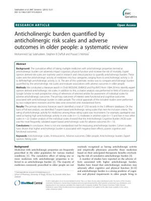 Anticholinergic Burden Quantified by Anticholinergic Risk Scales And