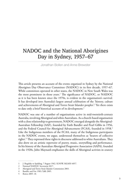 NADOC and the National Aborigines Day in Sydney, 1957–67 Jonathan Bollen and Anne Brewster