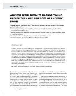 Ancient Tepui Summits Harbor Young Rather Than Old Lineages of Endemic Frogs