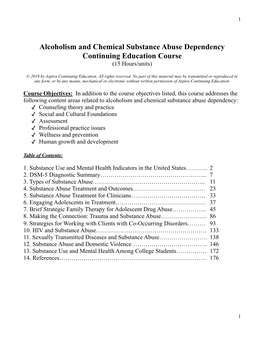Alcoholism and Chemical Substance Abuse Dependency 15 Unit Course