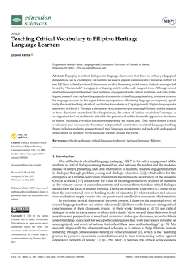 Teaching Critical Vocabulary to Filipino Heritage Language Learners
