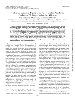 Multilocus Sequence Typing As an Approach for Population Analysis of Medicago-Nodulating Rhizobia Peter Van Berkum,1* Patrick Elia,1 and Bertrand D