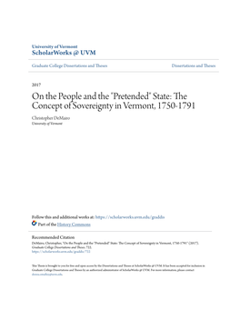 The Concept of Sovereignty in Vermont, 1750-1791 Christopher Demairo University of Vermont