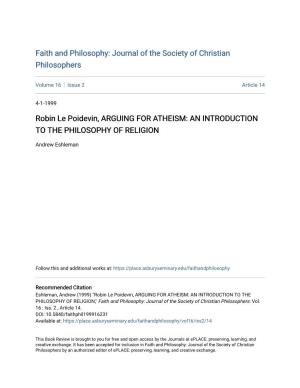 Robin Le Poidevin, ARGUING for ATHEISM: an INTRODUCTION to the PHILOSOPHY of RELIGION