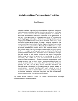 Maria Dermoût and “Unremembering” Lost Time