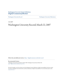 Washington University Record, March 22, 2007