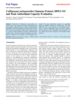 Calligonum Polygonoides Linnaeus Extract: HPLC-EC and Total Antioxidant Capacity Evaluation Sara M