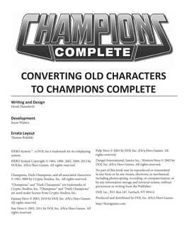 Converting Old Characters to Champions Complete