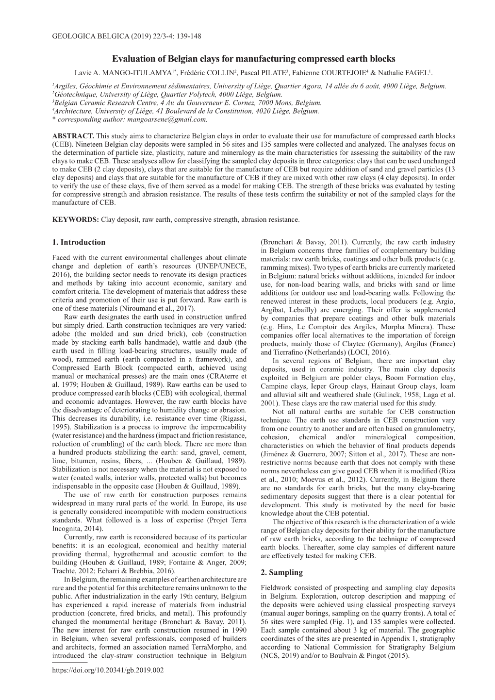 Evaluation of Belgian Clays for Manufacturing Compressed Earth Blocks Lavie A