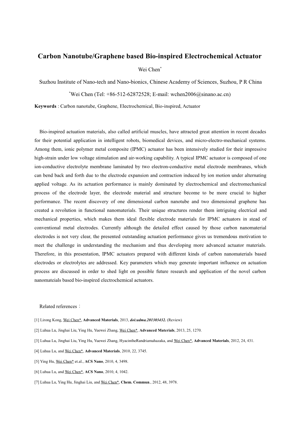 Carbon Nanotube/Graphene Based Bio-Inspired Electrochemical Actuators