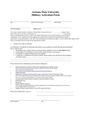 Arizona State University Military Activation Form