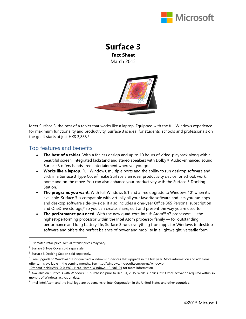 Surface 3 Launch HK Fact Sheet ENG