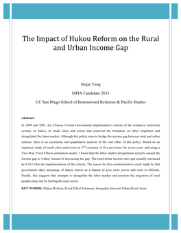 The Impact of Hukou Reform on the Rural and Urban Income Gap