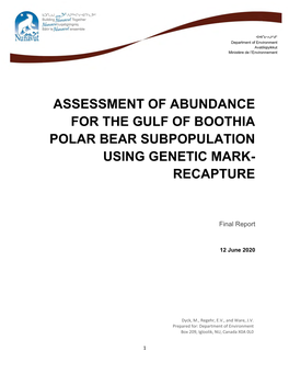 Assessment of Abundance for the Gulf of Boothia Polar Bear Subpopulation Using Genetic Mark- Recapture