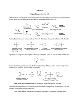"Alcohol Activation" That Would Be Stereochemically Complementary to That Involving Reaction of an Alcohol with P / S Halides (Notes of Nov 20)
