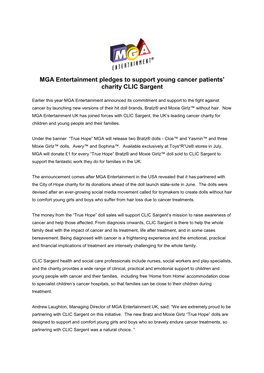 MGA Entertainment Pledges to Support Young Cancer Patients’ Charity CLIC Sargent
