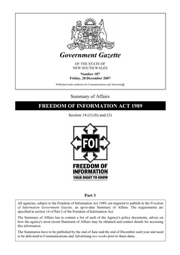 Government Gazette of the STATE of NEW SOUTH WALES Number 187 Friday, 28 December 2007