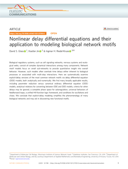 Nonlinear Delay Differential Equations and Their Application to Modeling Biological Network Motifs ✉ David S