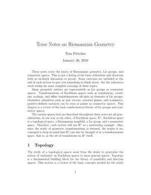 Terse Notes on Riemannian Geometry