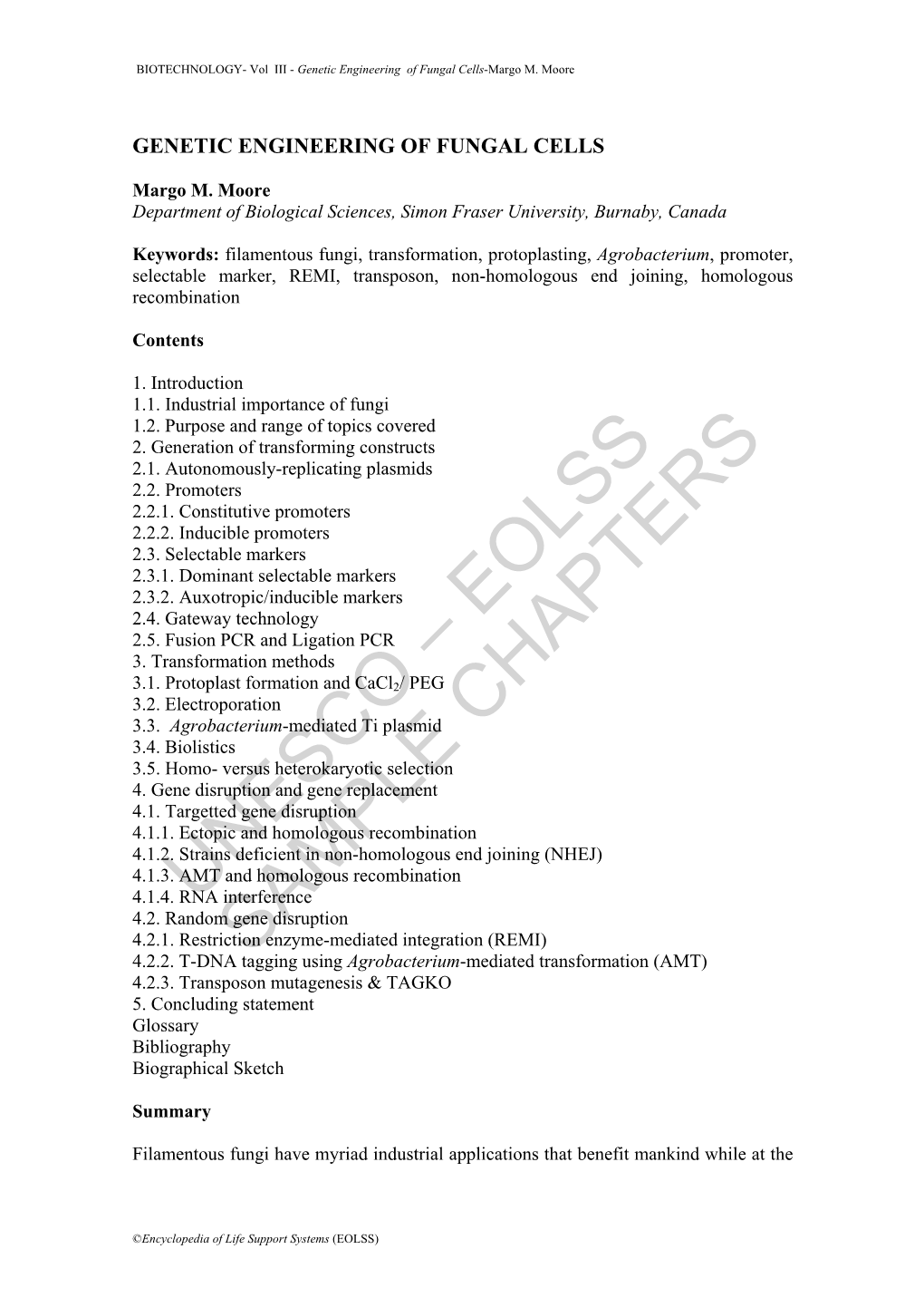 Genetic Engineering of Fungal Cells-Margo M