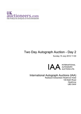 Two Day Autograph Auction - Day 2 Sunday 15 July 2012 11:00