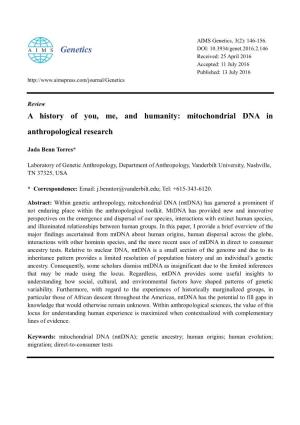 Mitochondrial DNA in Anthropological Research
