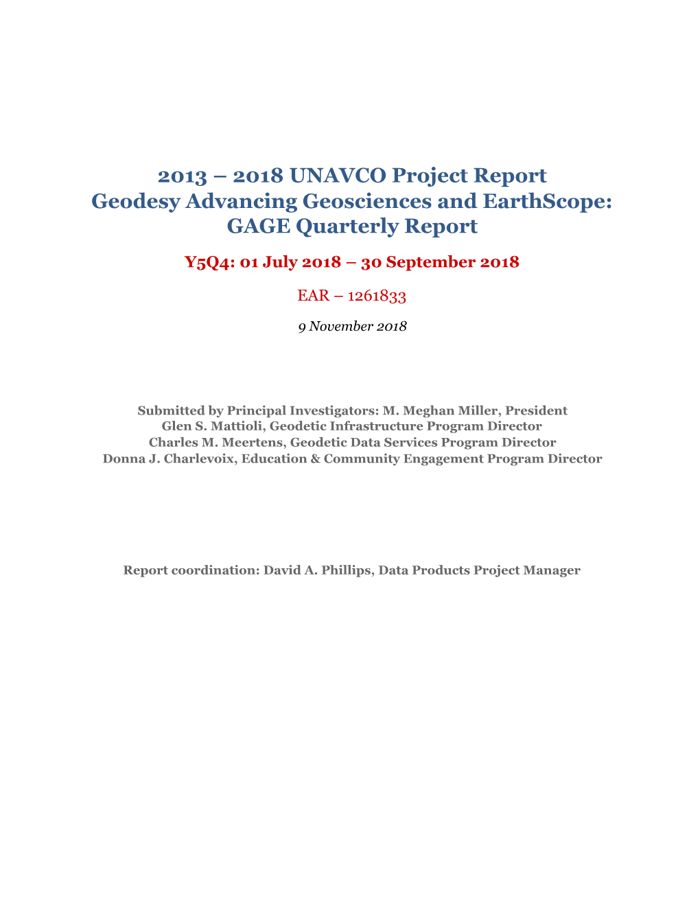 GAGE Quarterly Report