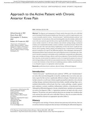 Approach to the Active Patient with Chronic Anterior Knee Pain
