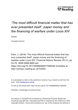 'The Most Difficult Financial Matter That Has Ever Presented Itself': Paper Money and the Financing of Warfare Under Louis X