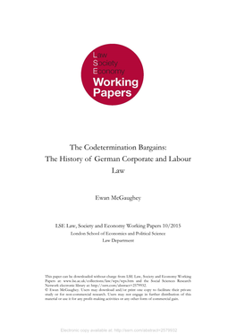 The Codetermination Bargains: the History of German Corporate and Labour Law