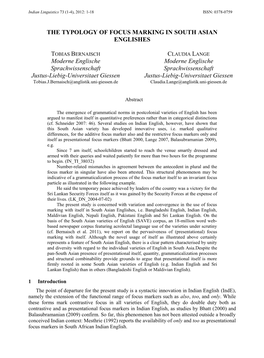 The Typology of Focus Marking in South Asian Englishes