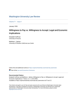 Willingness to Pay Vs. Willingness to Accept: Legal and Economic Implications