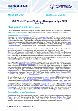 ISU World Figure Skating Championships 2021 Preview “Quad Queens” to Enter Center Stage