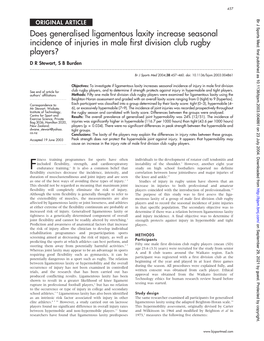 Does Generalised Ligamentous Laxity Increase Seasonal Incidence of Injuries in Male First Division Club Rugby Players? D R Stewart, S B Burden