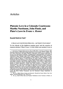 Platonic Love in a Colorado Courtroom: Martha Nussbaum, John Finnis, and Plato's Laws in Evans V