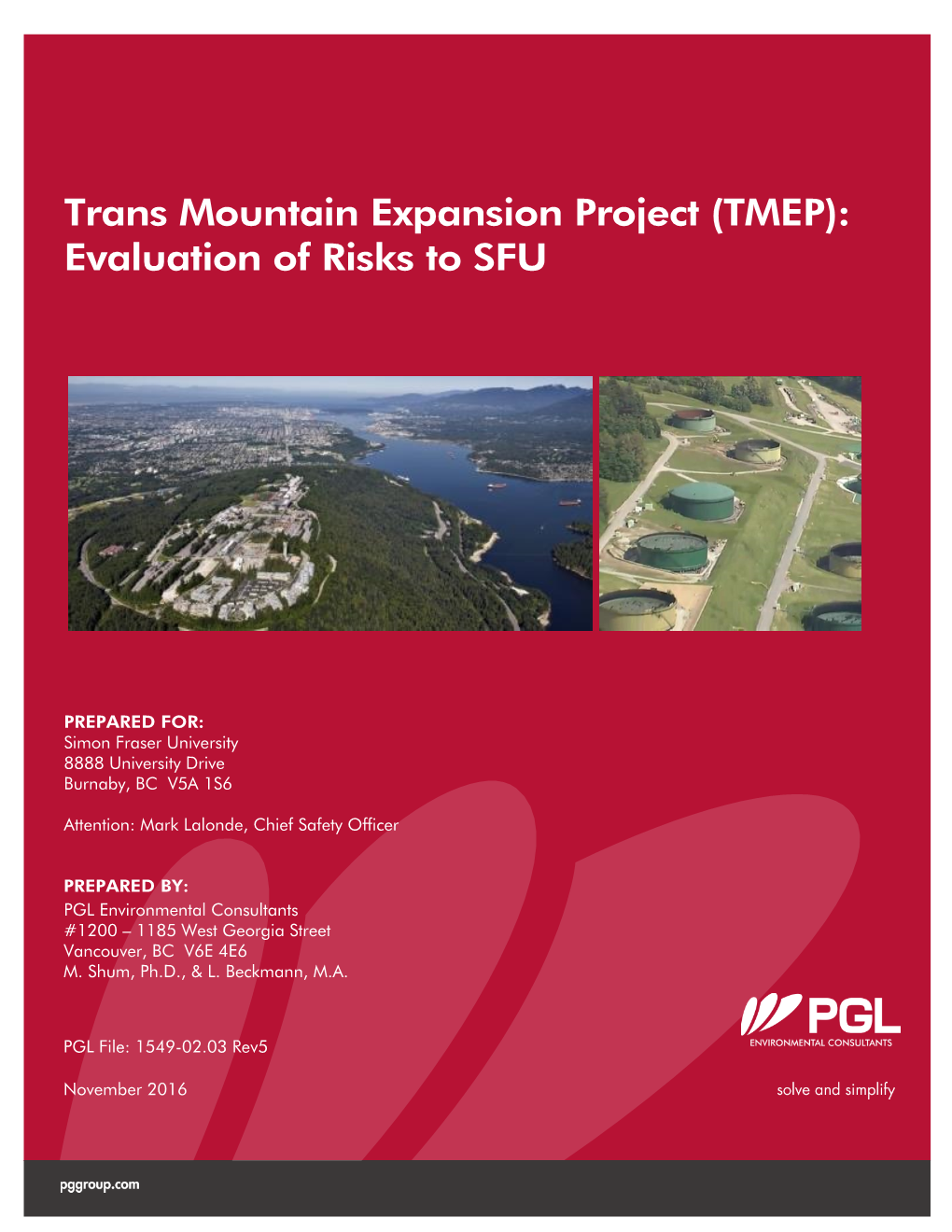 Trans Mountain Expansion Project (TMEP): Evaluation of Risks to SFU