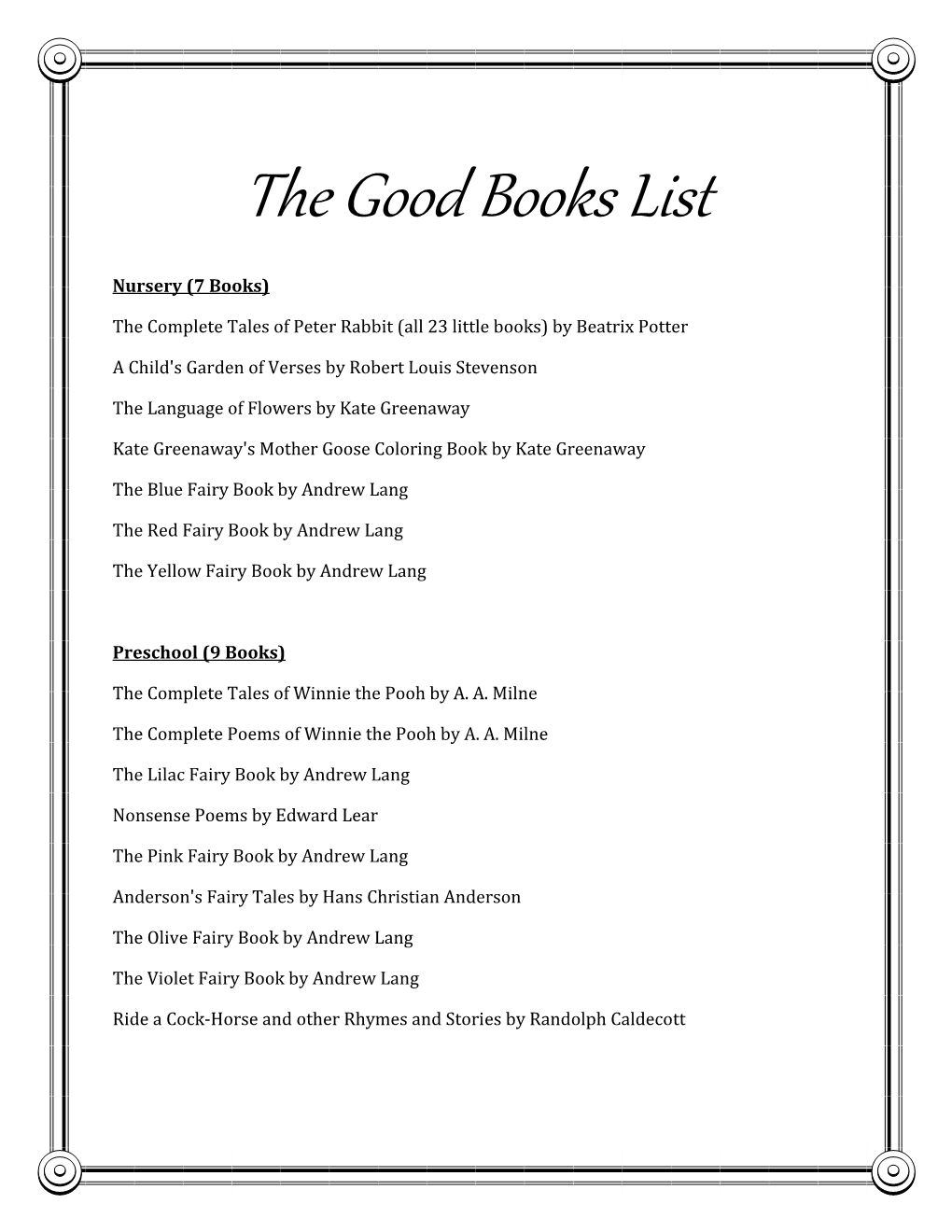 The Good Books List